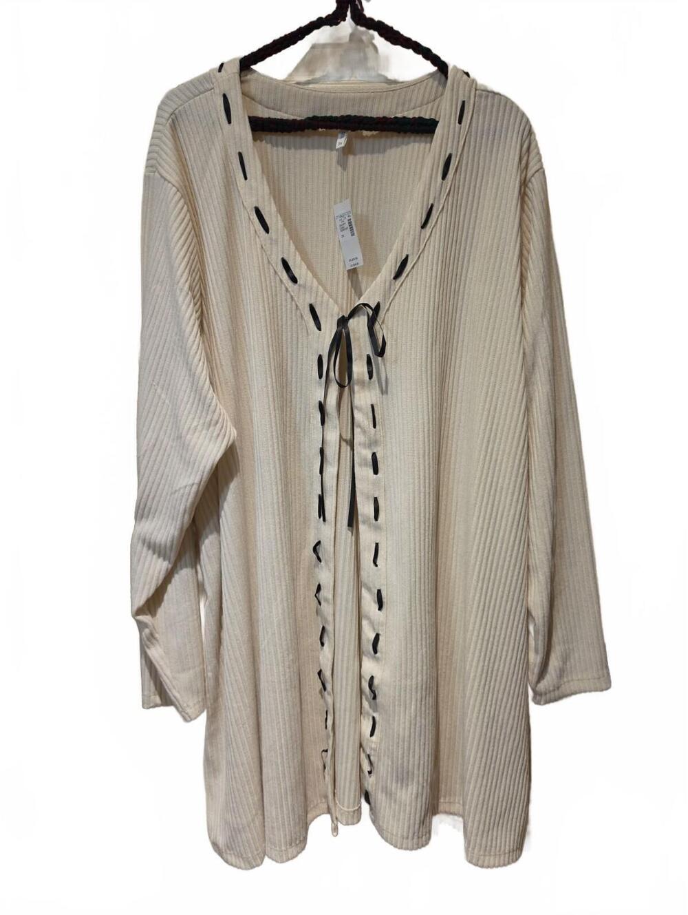 Maurices Oatmeal Ribbed Bow Front Tie Cardigan 3X NWT